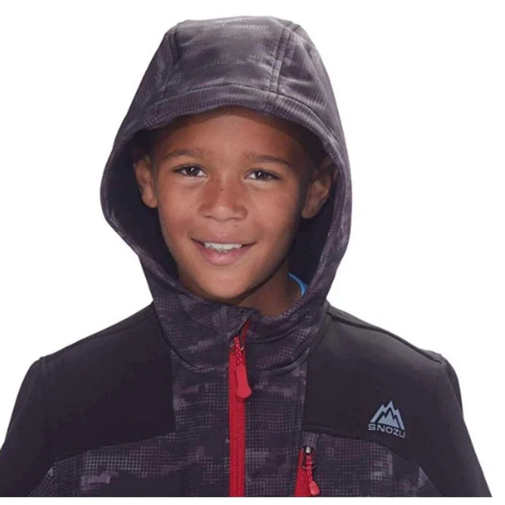 Snozu Youth Hooded Jacket Size 5/6 Softshell Boys/Girls Warm Coat Kids Black Dot